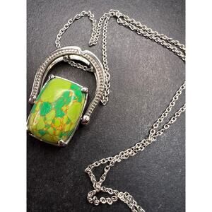 NEW Mojave green turquoise convertible stainless steel pendant ring with chain